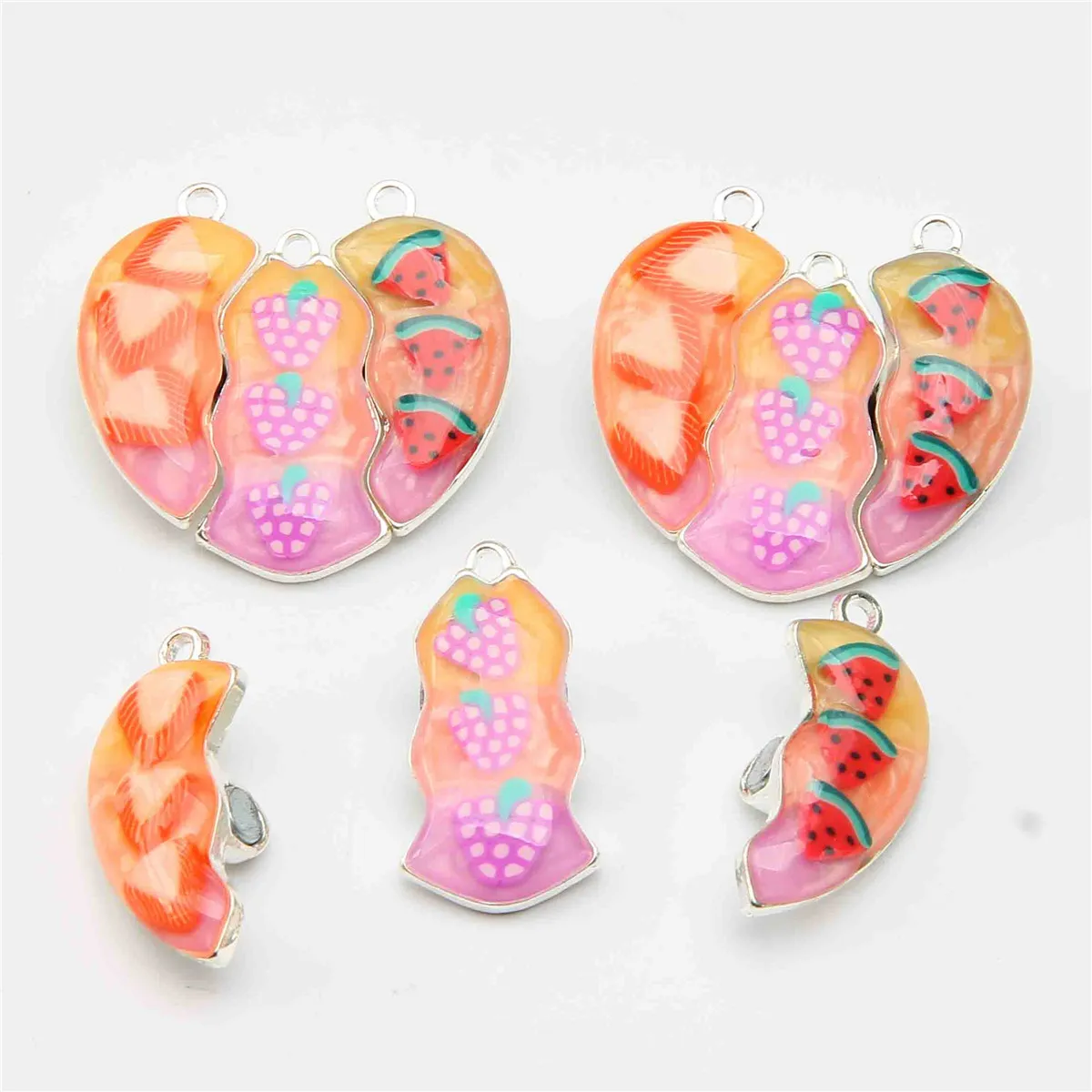 15sets new heart shaped burger fries watermelon butterfly spliced magnetic DIY necklace creative good friend best friend pendant