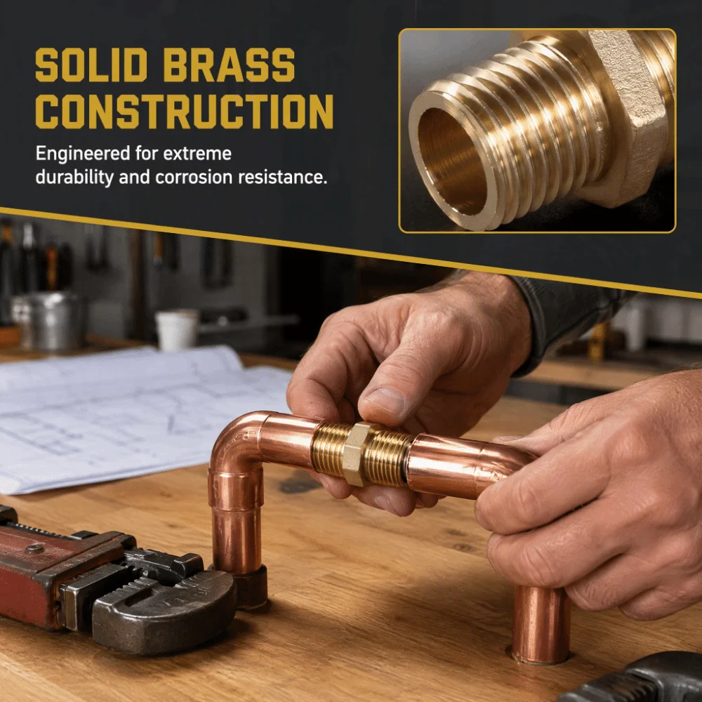 2pcs Reliable Hex Shape Brass Pipe Fitting Male Threaded Ends Reducing Male Connector Garden Hose Adapter Garden Use