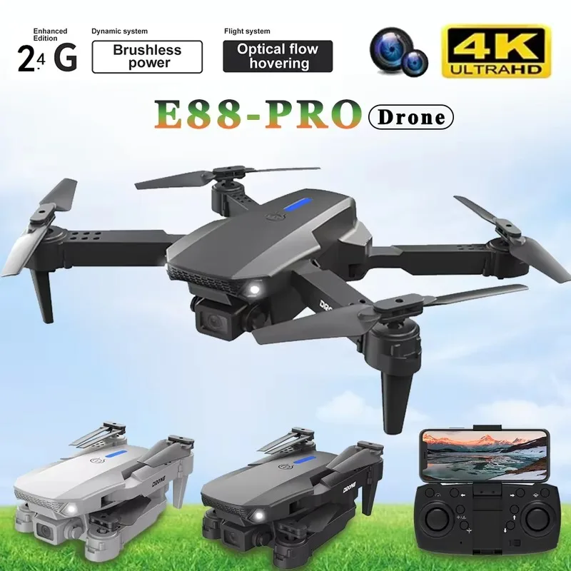 E88Pro RC Drone with Camera 4K Dual HD Camera Professinal Aerial Photography Dron Optical Flow Foldable RC Helicopter WIFI Drone