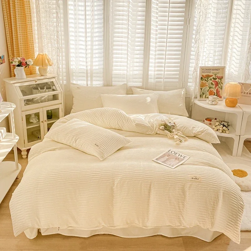New Bubble Yarn Fabric AB Double-sided Bedding Set Soft Double Duvet Cover Set with Sheets Comfortable Breathable Bedding Sets