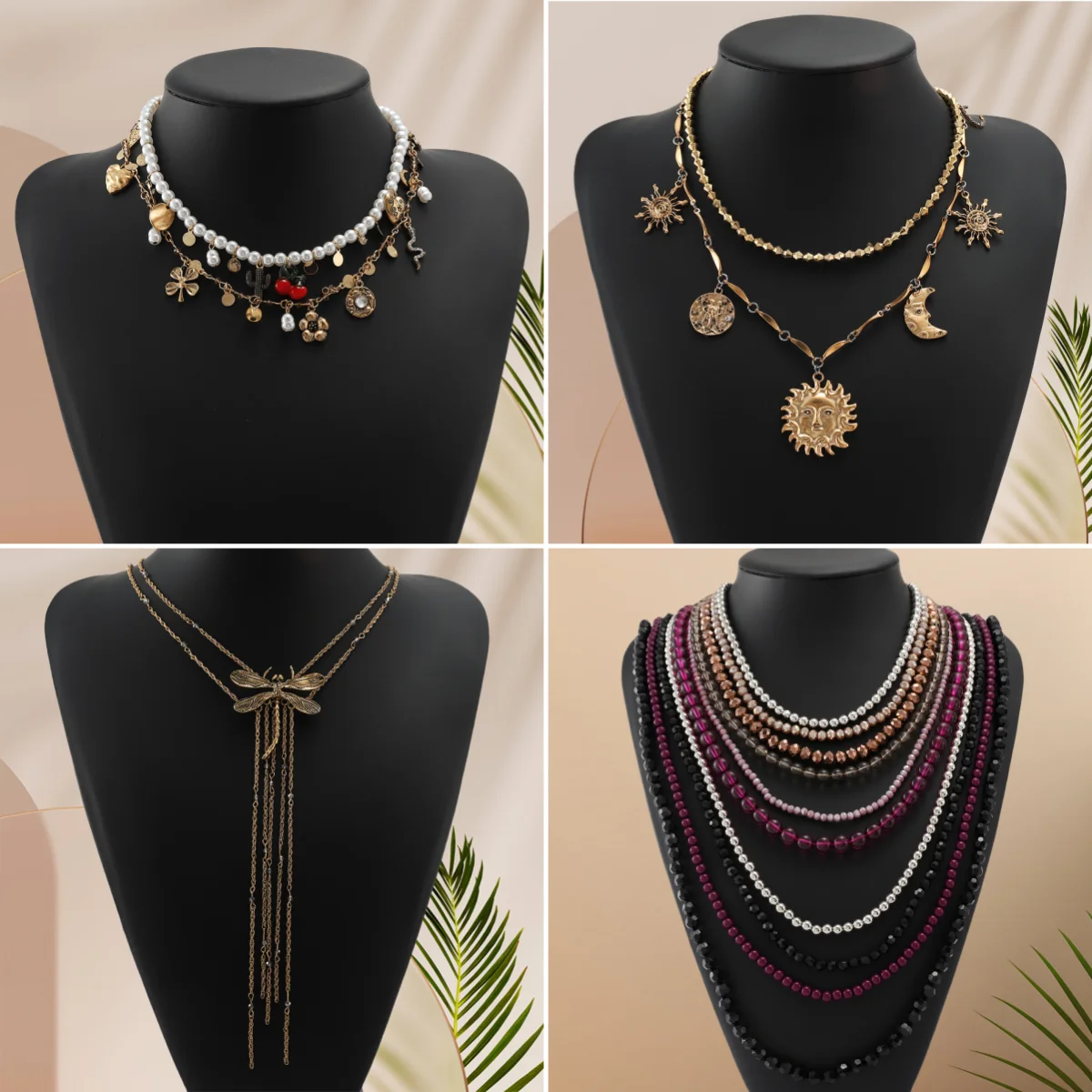 

Multi-layer Stacking Women's Alloy Beaded Chain Necklace Vintage Elegant Metal Collarbone Chain for Party Prom Luxury Jewelry