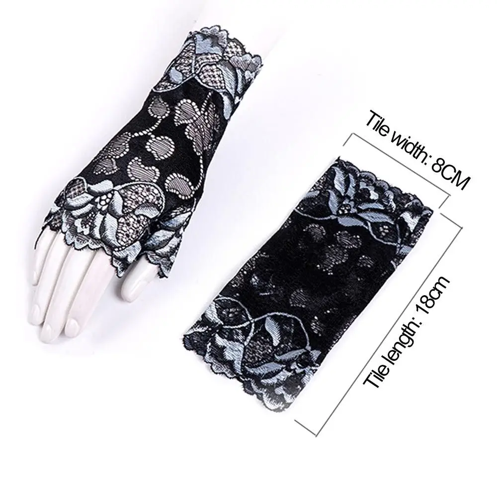 New Lace Gloves Women Sunscreen Half Finger Sexy Elastic Ultra-Thin Driving Gloves Fingerless Embroidered Gloves Summer Mittens