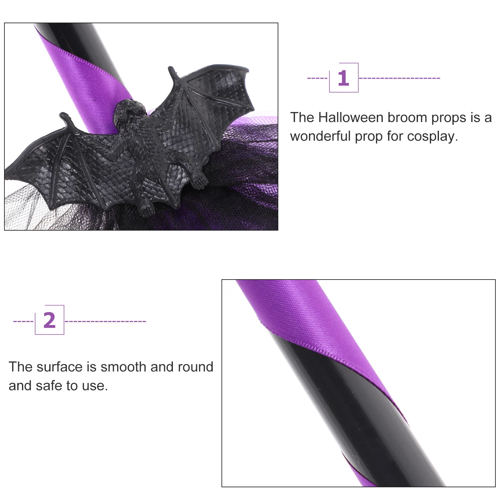 

1pc Halloween Bat Broom Props Ribbon Striped Handle Lightweight Portable Broom Decor Halloween Party Cosplay Festival Supplies