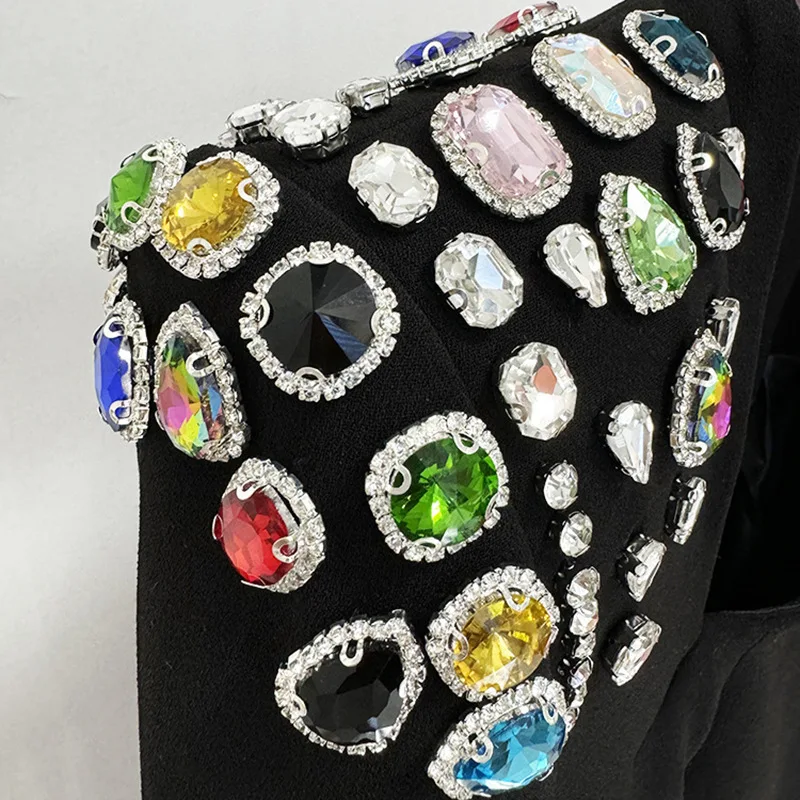 HKSH الخريف المرأة الأمريكية مزاجه أنيقة ألف خط فستان الثقيلة الحرفية الماس رصع فستان بكم طويل ثوب رسمي Ins HK8655