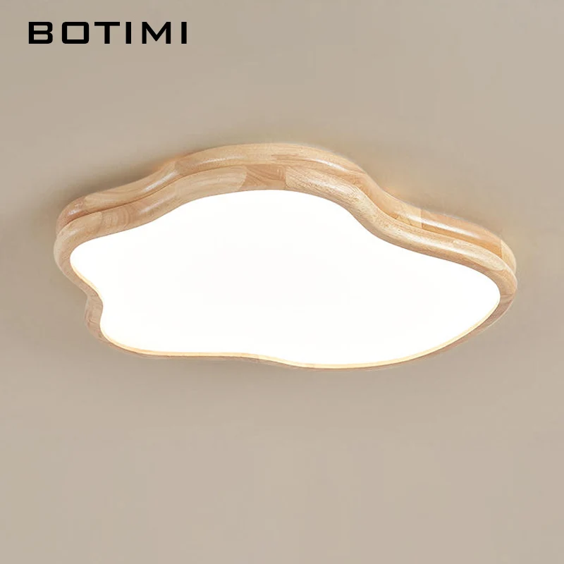 

BOTIM Solid Wood Remot LED Ceiling Light With Remote Control For Living Room Modern Wooden Surface Mounted Bedroom Lighting