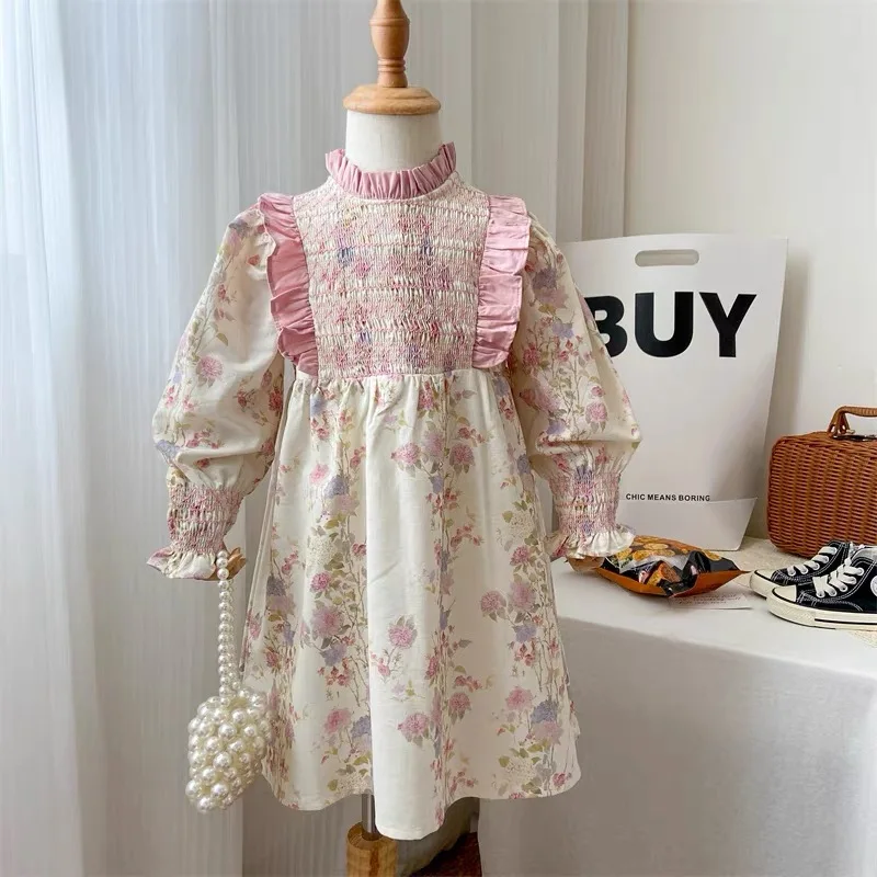 

Girl Dress Spring Autumn New Korean Children Long Sleeves Princess French Broken Flowers Skirt Sweet Simple Loose