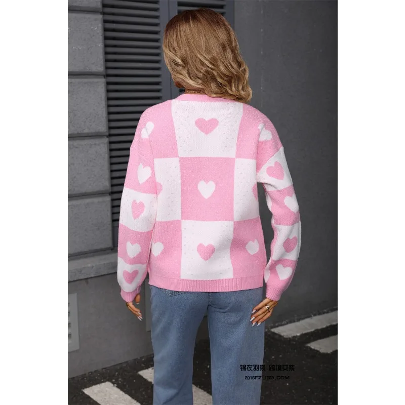 新しい女性のバレンタインデーの愛の桃ニットカーディガン愛のVネック多用途ジャケット女性用