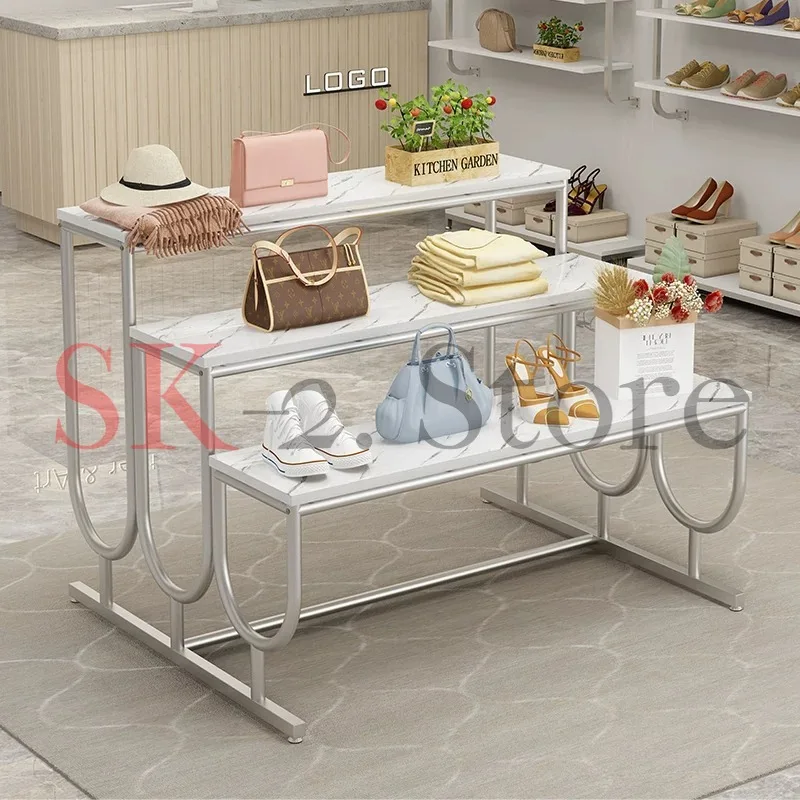 Clothing store display rack, shoe bag store, island flow platform, middle display platform, high-low shoe store, shoe rack