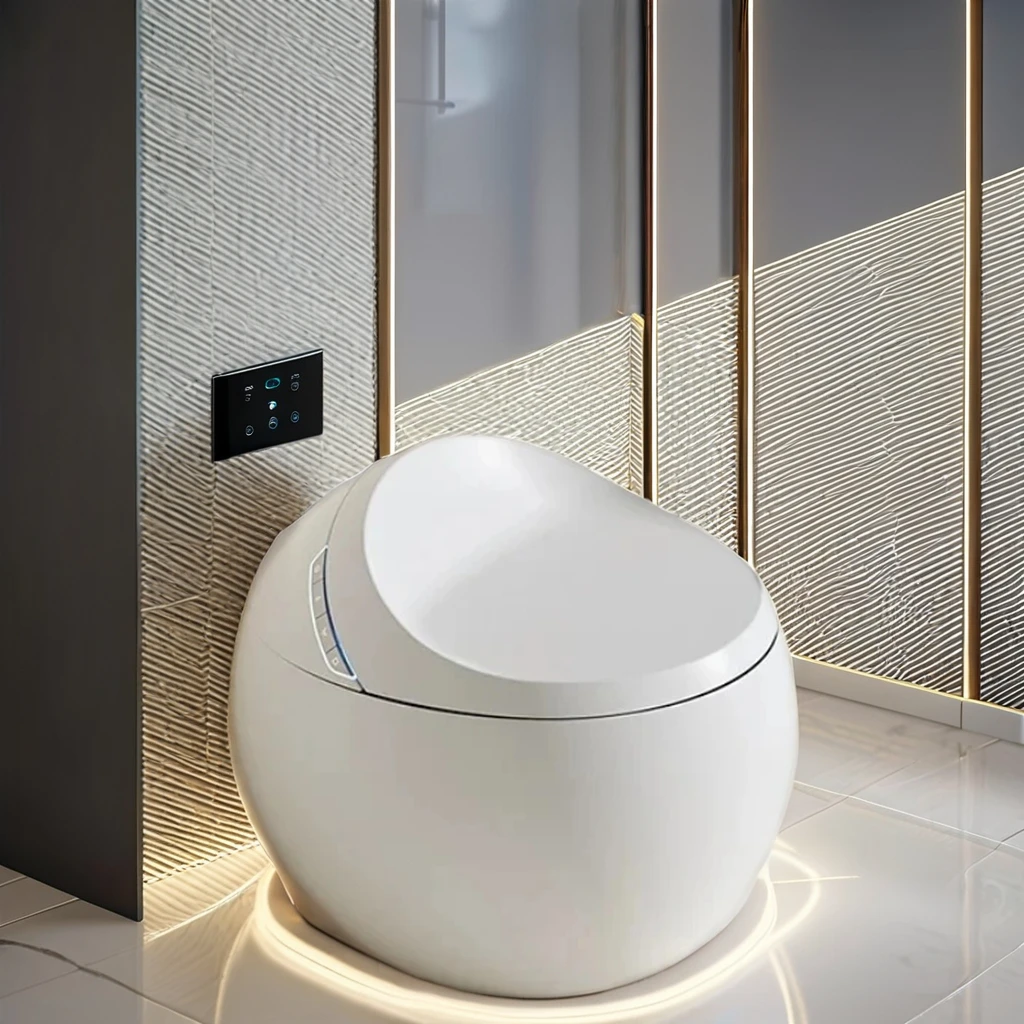 

2024 New Design Intelligent Round Smart Floor-Mounted WC Toilet Bowl Egg Shape Automatic One Piece Bathroom Sanitary Ware