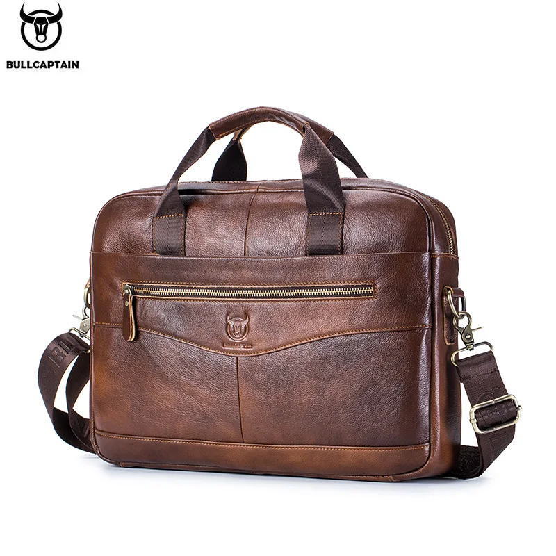 Maletín BULLCAPTAIN, bolsas de mensajero de hombro, bolso para ordenador portátil de 14 pulgadas de cuero genuino para hombre, maletín para hombre, bolso de negocios para oficina
