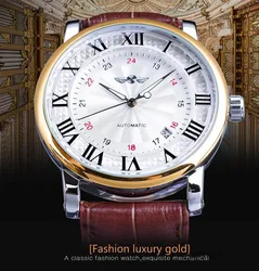 Fashion Winner Top Brand Luxury Men's Genuine Leather Calendar Fully Automatic Mechanical Business Gifts Wrist Watches