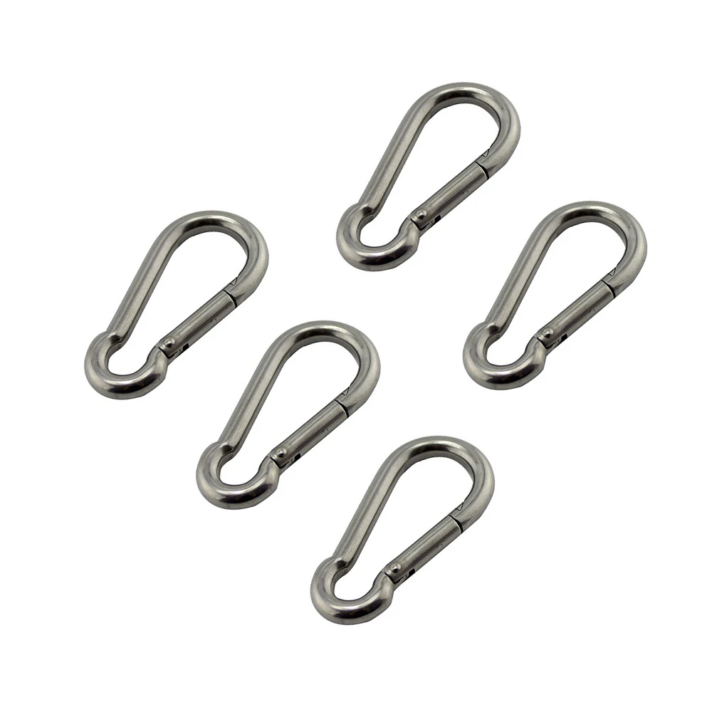 5 Pieces Carabiner Hook Marine Stainless Steel 50mm 60mm 70mm 80mm Length Large Heavy Duty Stainles Carabiner