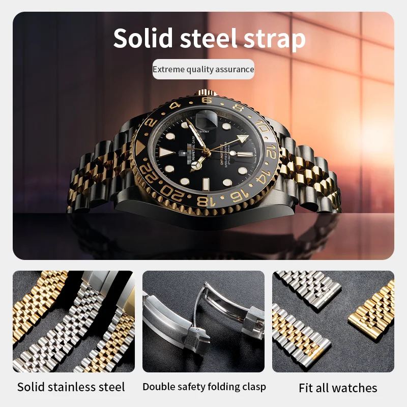 New Oyster Deployment Clasp bracelet for Submersible Waterproof NH35 Watch Case wristband  For Seiko 5 SRPE53 55 57 58 60