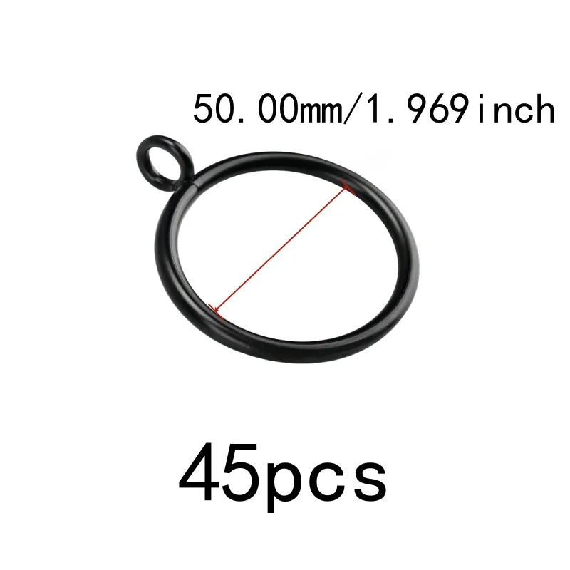 45 pcs 50mm Iron Drapery Rings Smooth Sliding On Rod, designed for Bedroom Blackout Drapery, Easy Install Simple Hang, Black