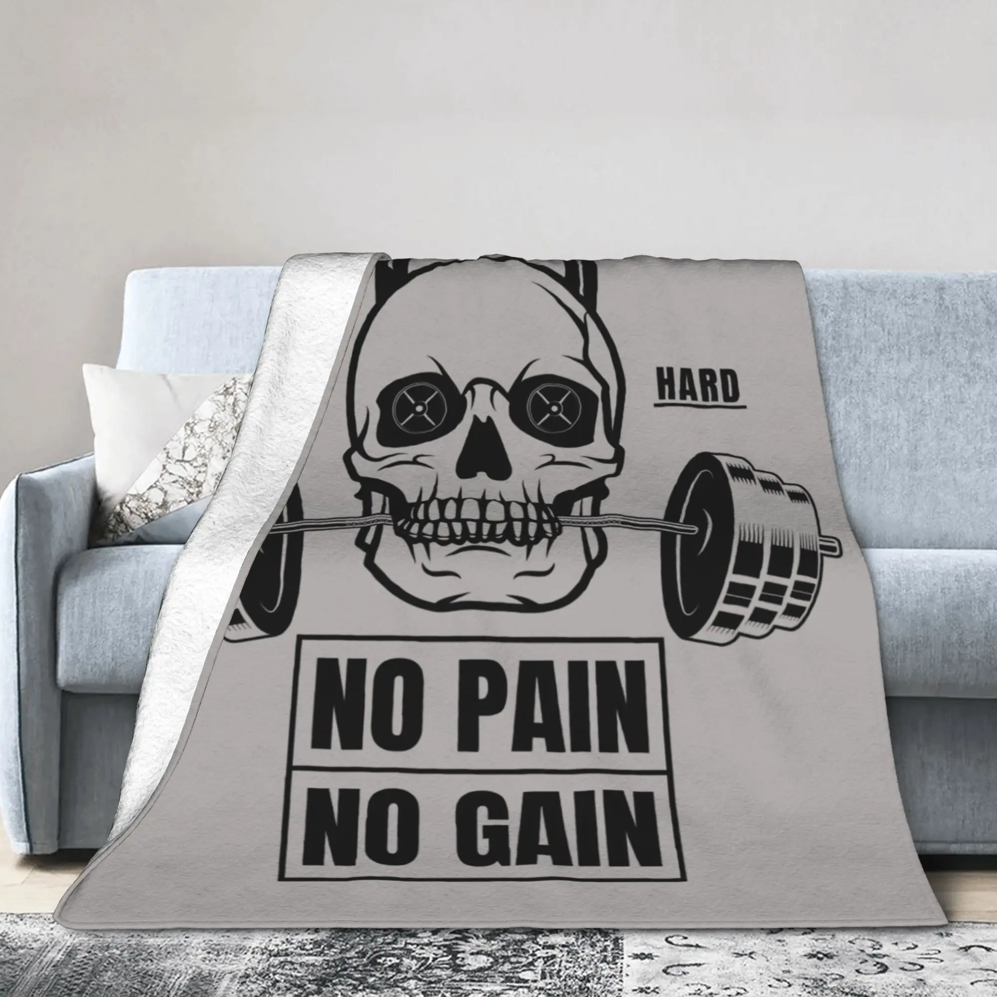 Custom No Pain No Gain Blankets Warm Flannel Bodybuilding Fitness Gym Throw Blanket for Bed Couch Bedspread