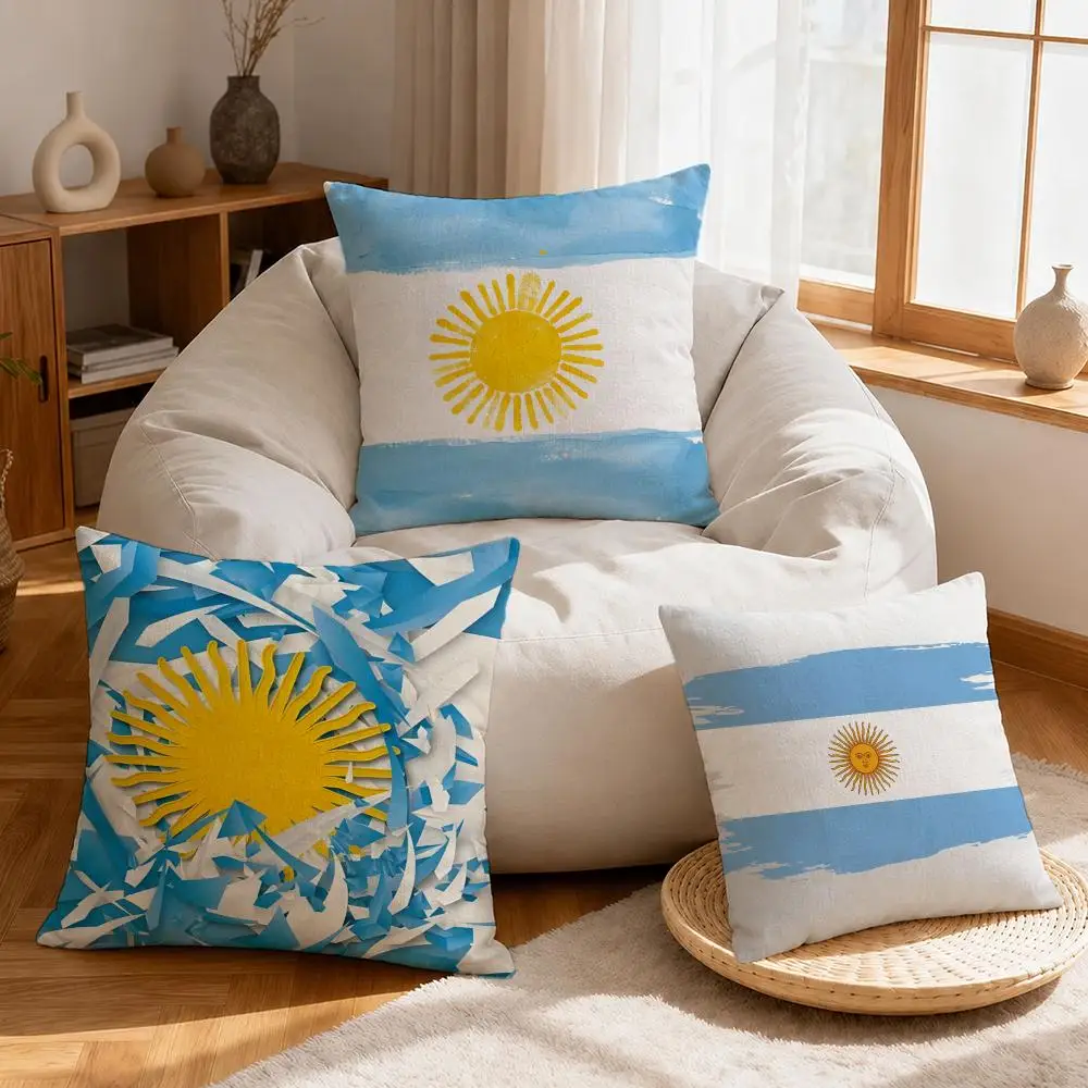 Flag Argentina National Flag Cushion Cover Linen Anti-Mite Antibacterial Cushion Cover Invisible Zipper Sofa Decor