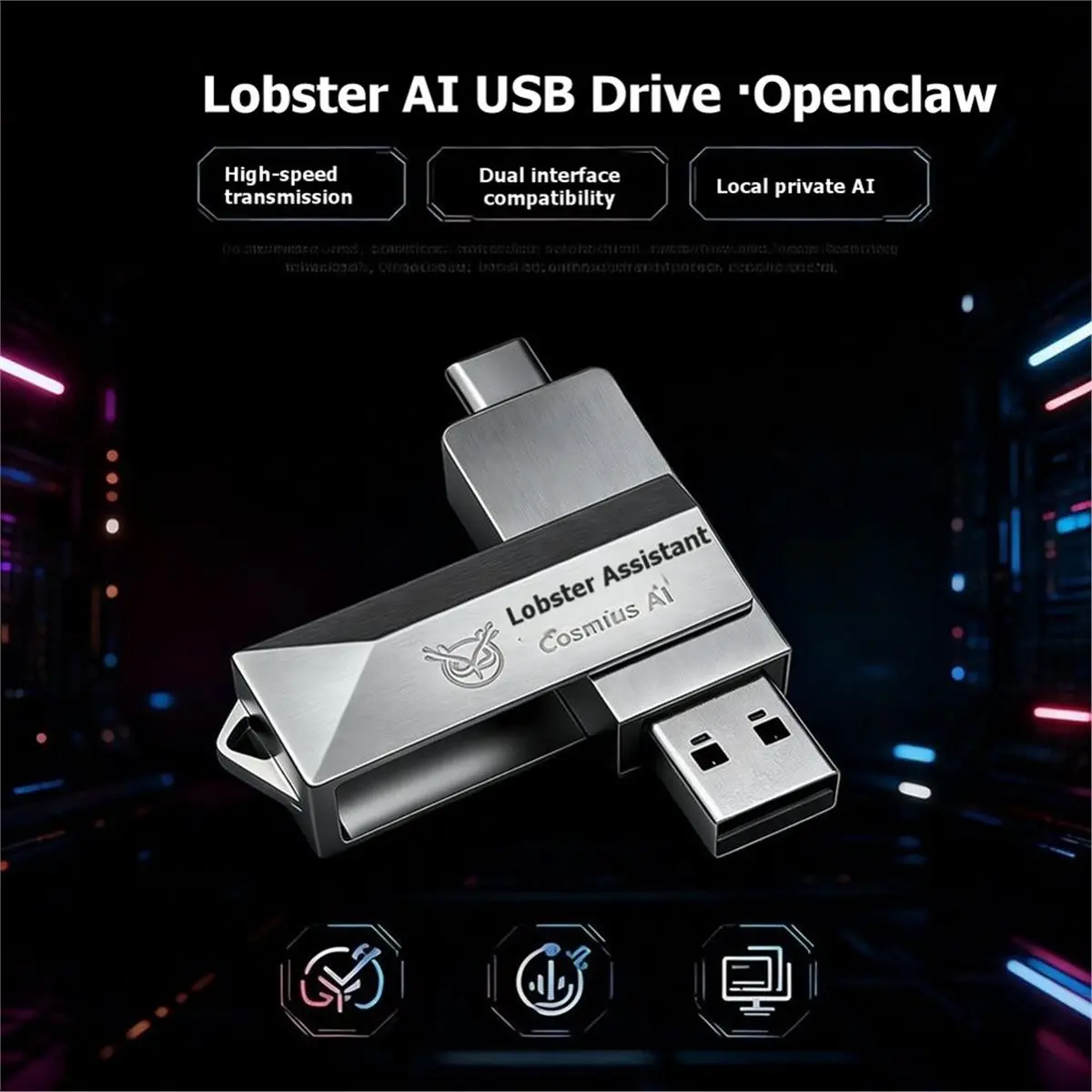 618 Mega Sale USB Type C OpenClaw AI Assistant 8GB USB Flash Drive for OpenClaw AI Programmers Plug and Play