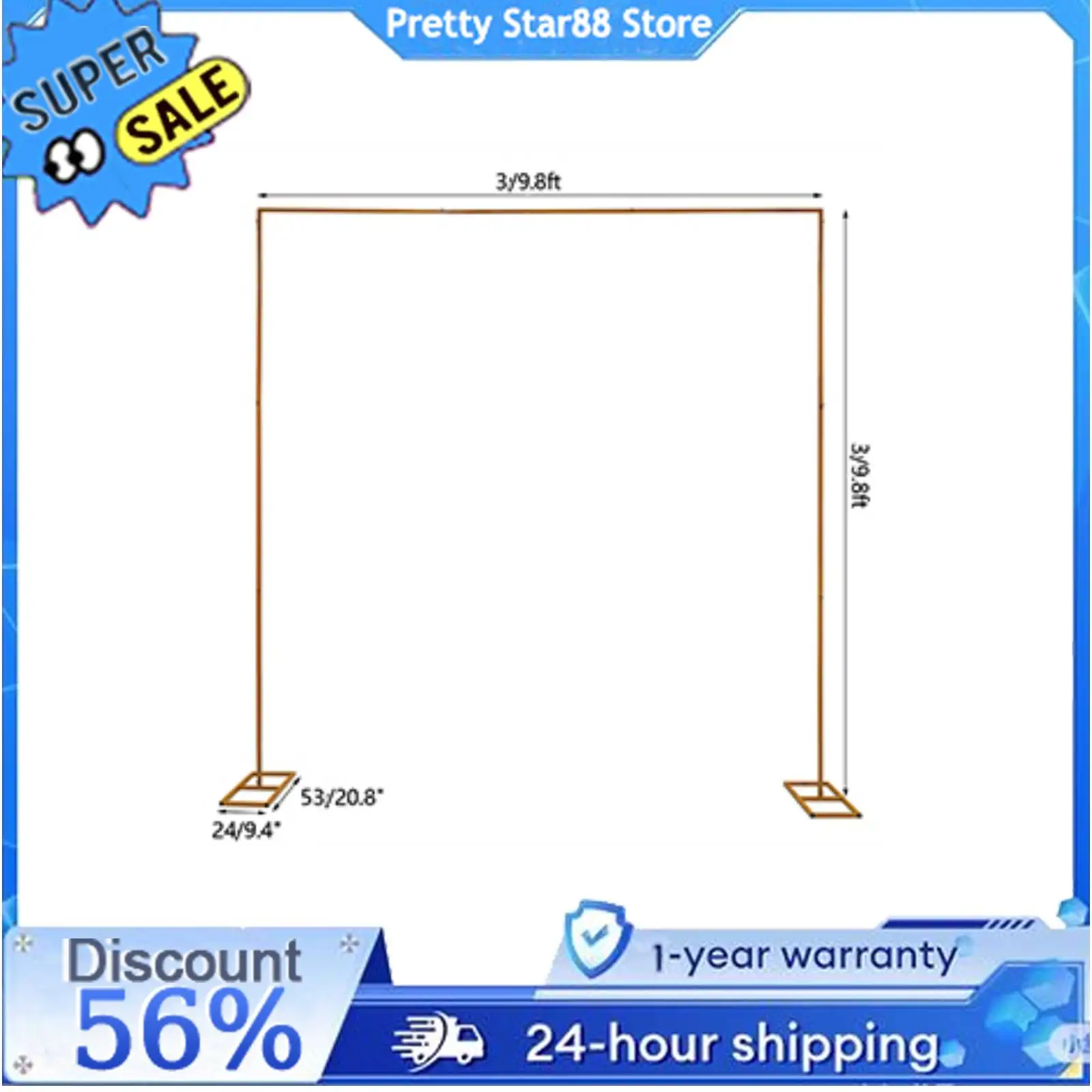 

Square Iron Arch Backdrop Stand with Bases 9.8Ft x 9.8Ft Adjustable Height Mustard Yellow for Wedding Party