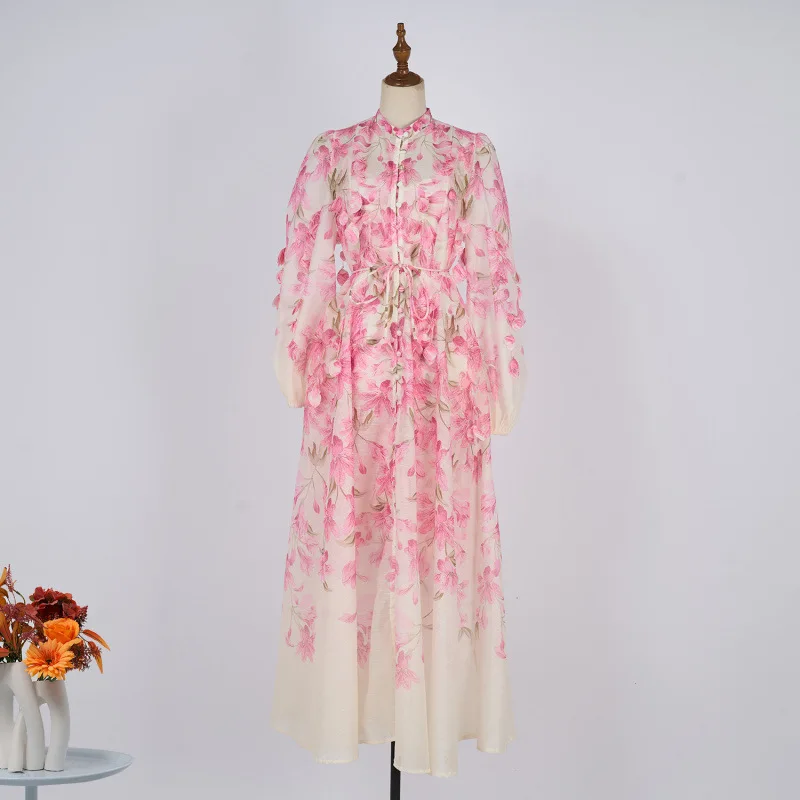 Feito à mão longo dr conjunto de duas peças floral pendurado design rua sle cintura solta material thiened oulder off sle