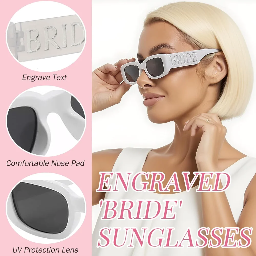 3PCS Bride To Be Sash Soft Veil and Stylish Bride Sunglasses  Bachelorette Party Accessories Bridal Shower Party Wedding Gifts