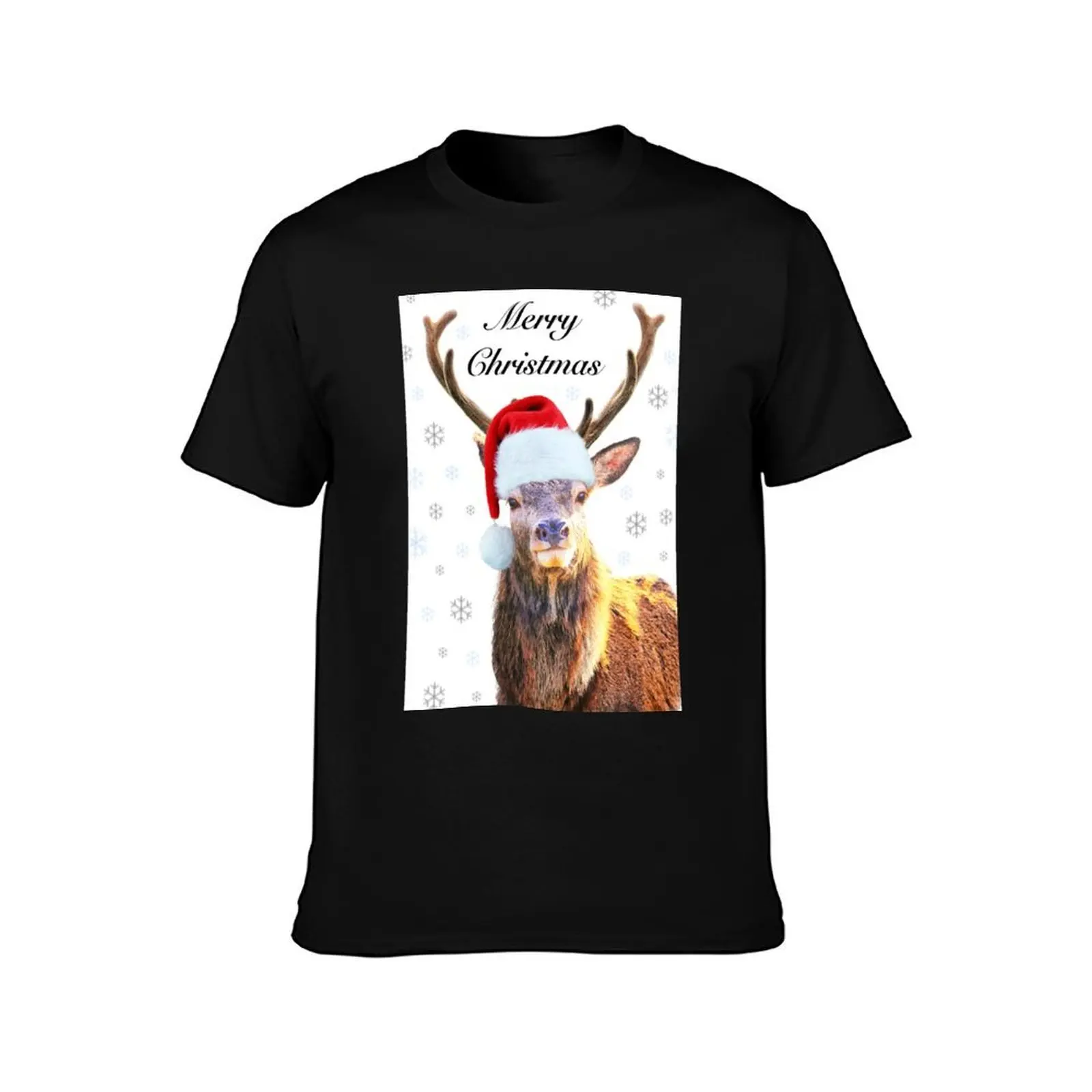 Christmas Stag T-Shirt, Summer Casual Cotton Tee, Oversized Streetwear Tops, Vintage Graphic Print, Loose Fit Short Sleeve