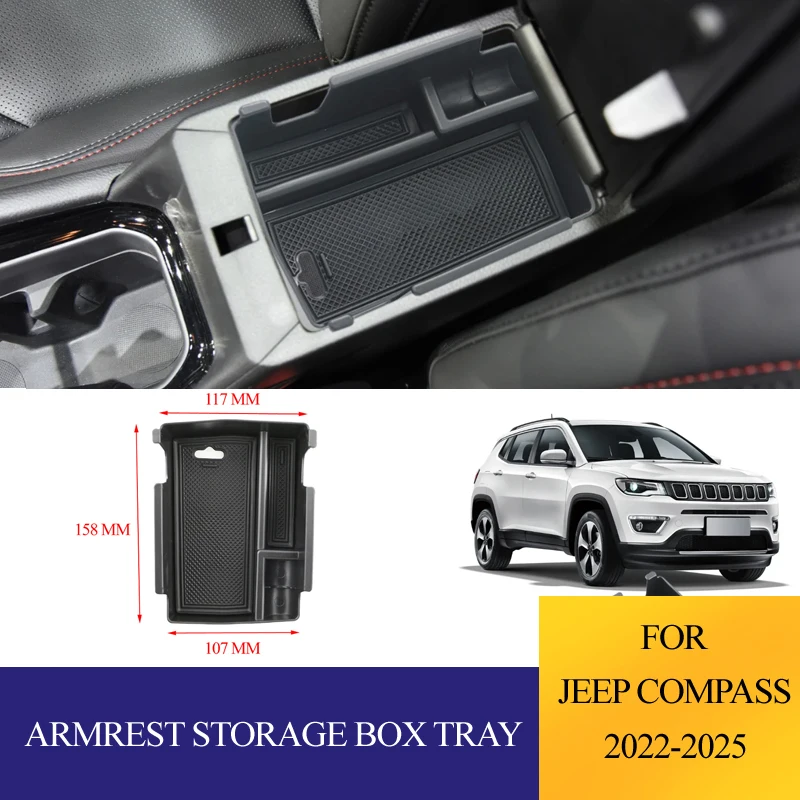 Pour Jeep Compass 2021 2022 2023 2024 2025, boîte de rangement pour accoudoir de console centrale de voiture en ABS, organiseur de plateau, accessoires intérieurs
