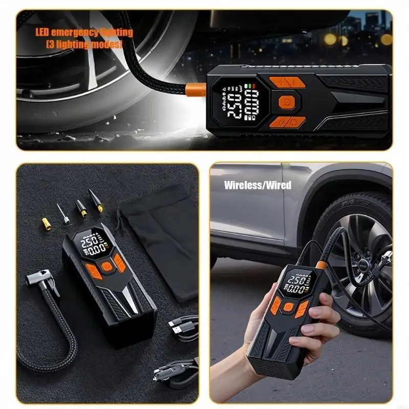 منفاخ إطارات سريع مع جهاز مراقبة الضغط الرقمي، تصميم محمول للسيارات والدراجات النارية والدراجات والاستخدام في حالات الطوارئ من #5