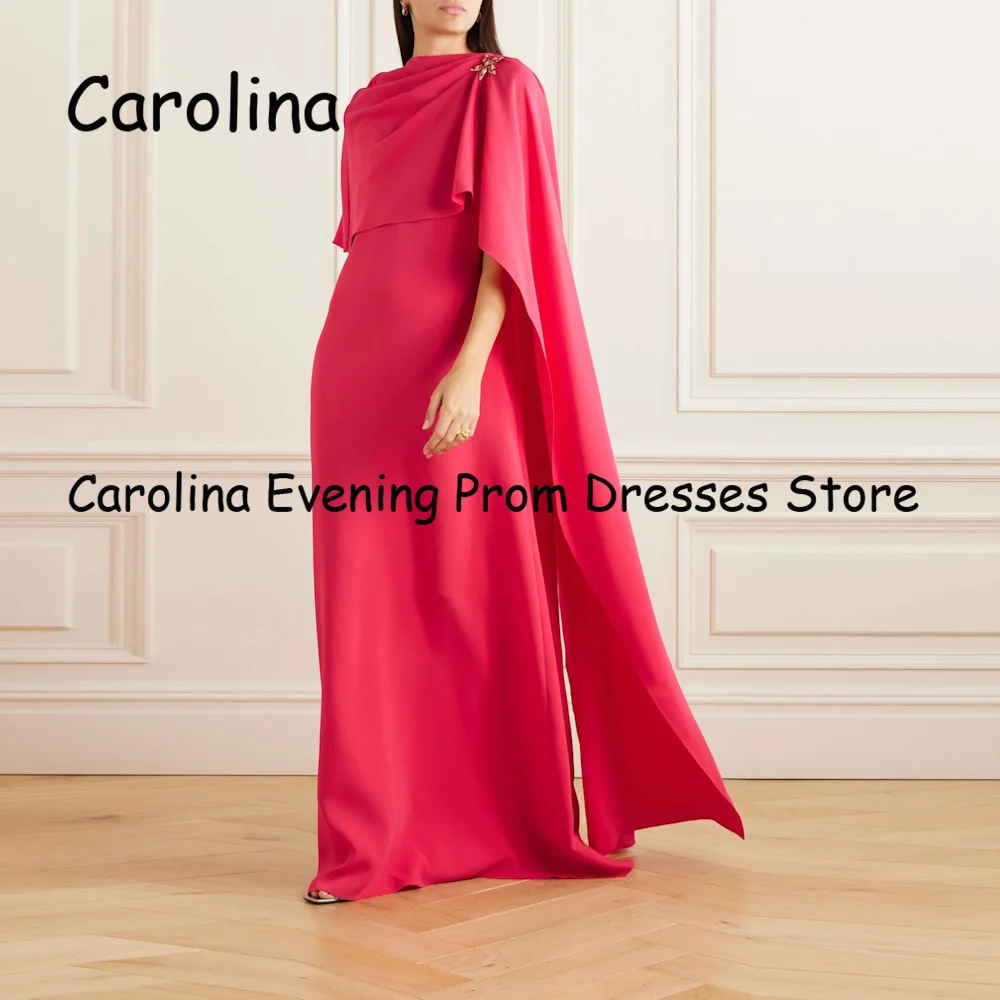 Carolina Crepe A-line O-neck Ruffle Floor Length Luxury Prom Gown Evening Formal Elegant Pretty Party Dress for Women 2023