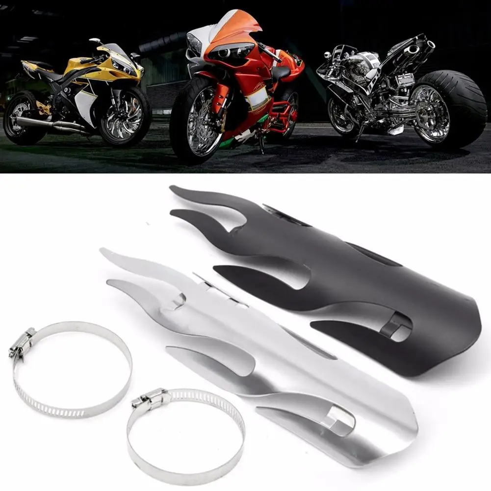 

Motorcycle Exhaust Muffler Pipe Heat Shield Cover Universal Protector Chrome Black Flame Style For Motorcycles Choppers Cruisers