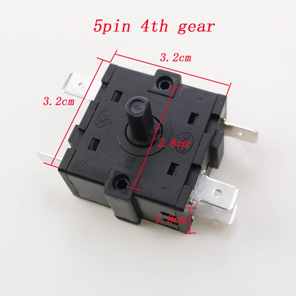 1PCS Electric Room Heater Position 3 Pin 5 Pin 3 Gear 4 Rotary Switch Selector AC 250V 16A Radiator Air Cooler Heater