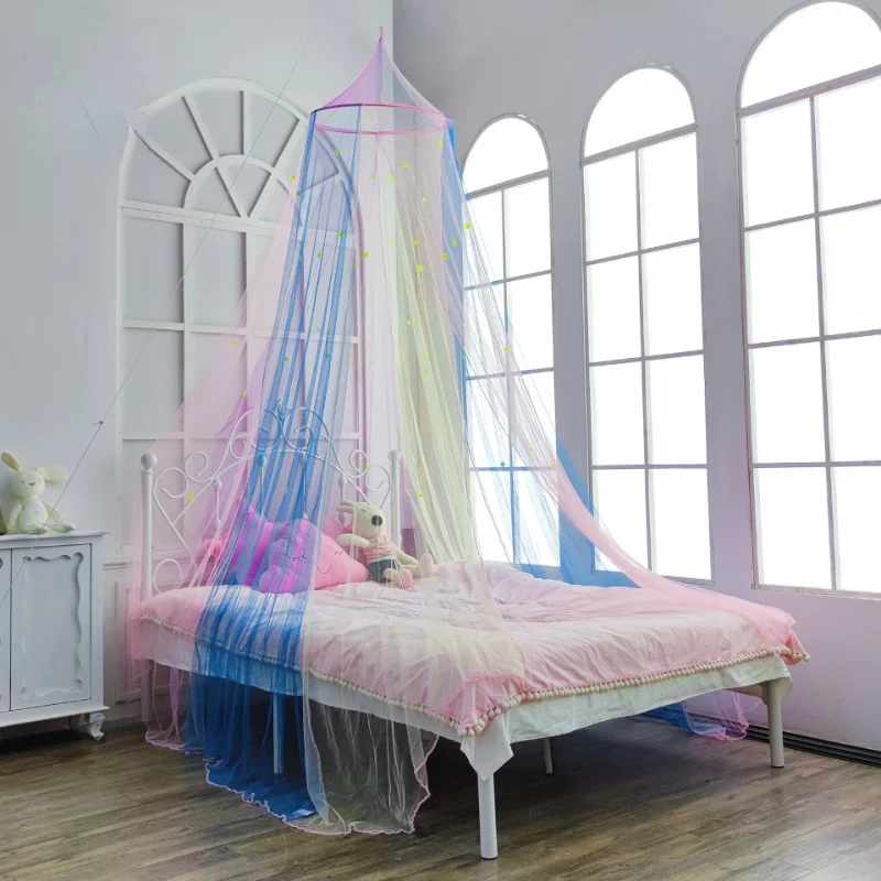 Rainbow Nightlight Star Princess Wind Umbrella Net Ceiling Dome Mosquito Net Baby Bed Child Bed Adult Mosquito Net Universal