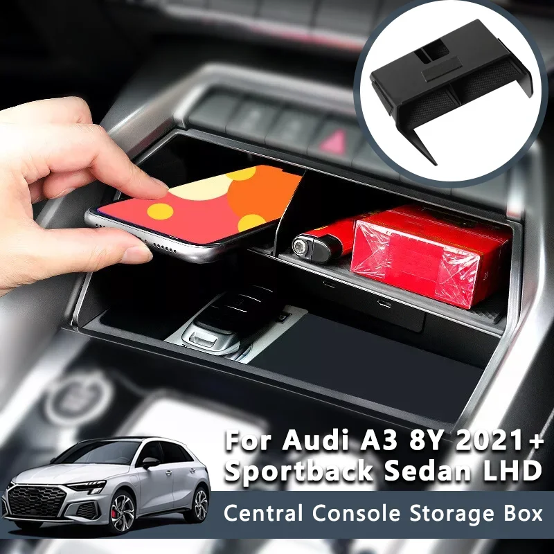 Car Central Console Storage Box For Audi A3 8Y Sportback Sedan 2021+LHD Organizer Container Tray Decoration Interior Accessories