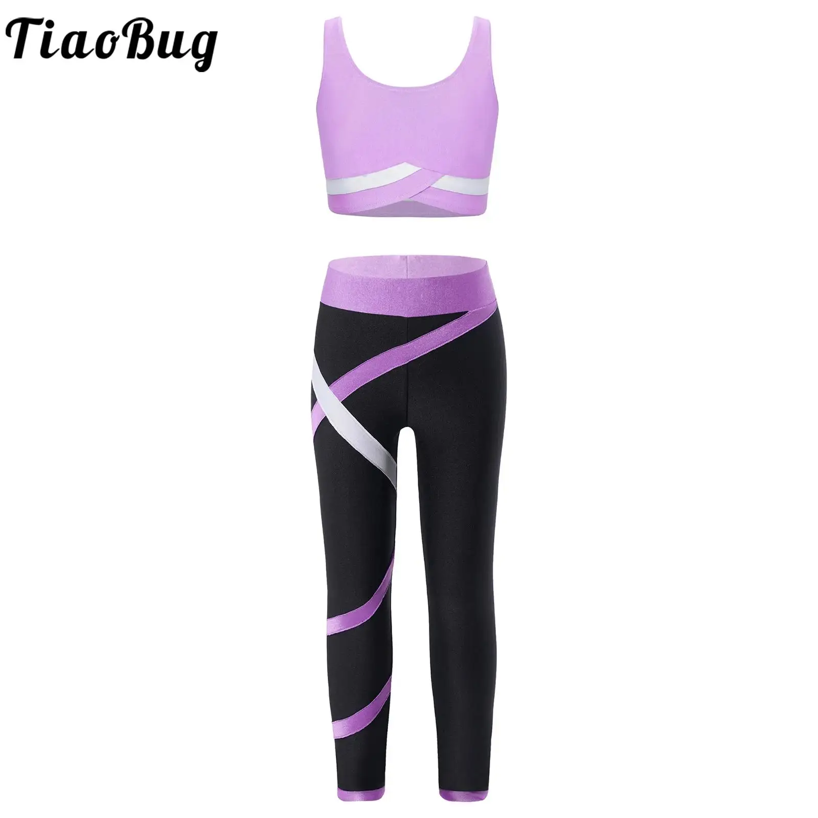 

Kids Girls Sportswear Tracksuits U Neck Sleeveless Tank Tops Vest with Sport Legging Outfits for Gymnastics Yoga Workout Fitness