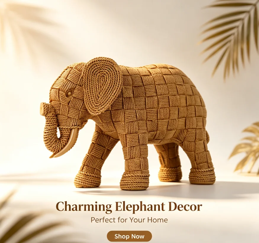 Décoration d'intérieur : Statues d'animaux en résine tressées, éléphant dessiné à la main, bijoux fantaisie, statues d'animaux simulées, statue d'éléphant faite à la main