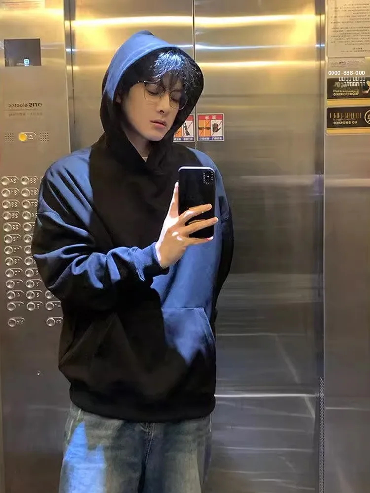 

Американская теплая толстовка из плотной ткани с флисовой подкладкой для мужчин, осенне-зимняя, черная, Cleanfit, парная толстовка-свитшот