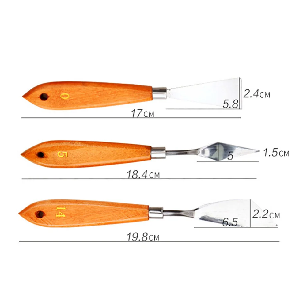 

1Set Oil Painting Knife Set Stainless Steel Blades Wood Handle Different Shapes for Canvas Paint Mixing Scraper