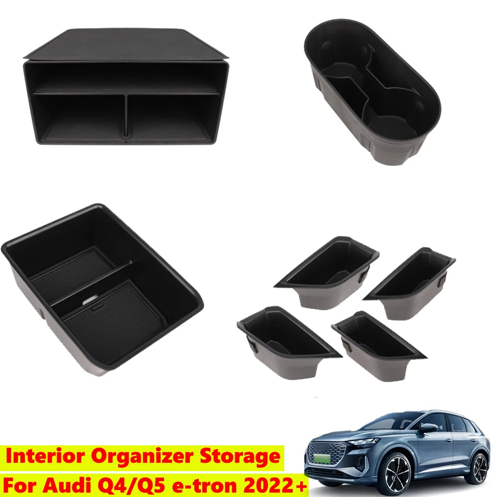 For Audi Q4/Q5 E-Tron 2022+ Interior Organizer Storage Box Armrest Central Console Tidy Stowing Auto Accessories