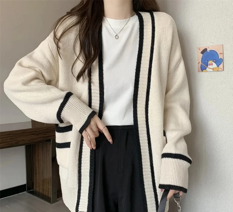 

V-Neck Open-Front Sweaters Knit Jacket for Women Preppy Style