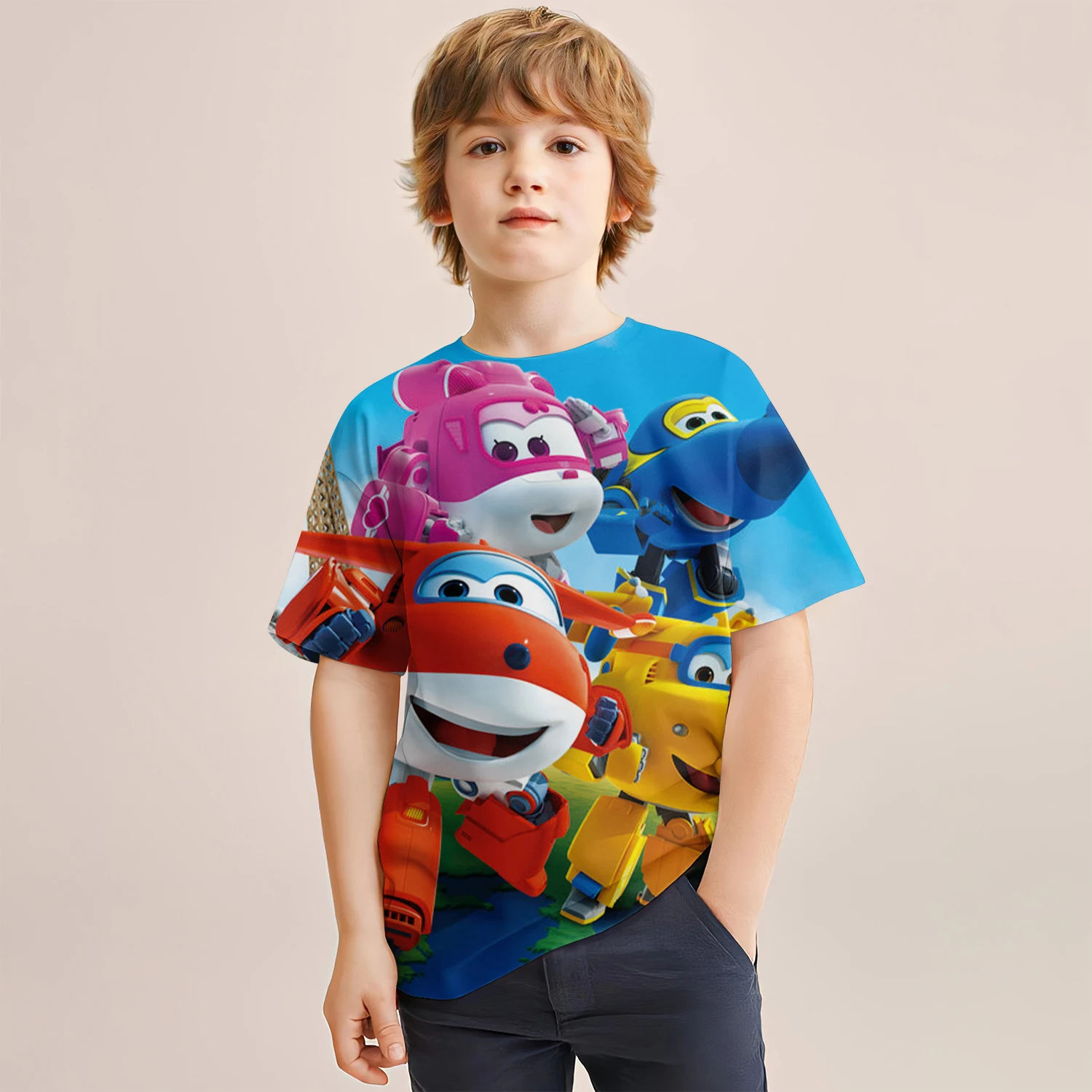 Sommerliches Casual 3D Super Wings Party-Oberteil Herren T-Shirt Damen Tee Jungen Top Kinder Eltern-Kind Schnelltrocknend Kurzarm Kinder-T-Shirt – Detail 6