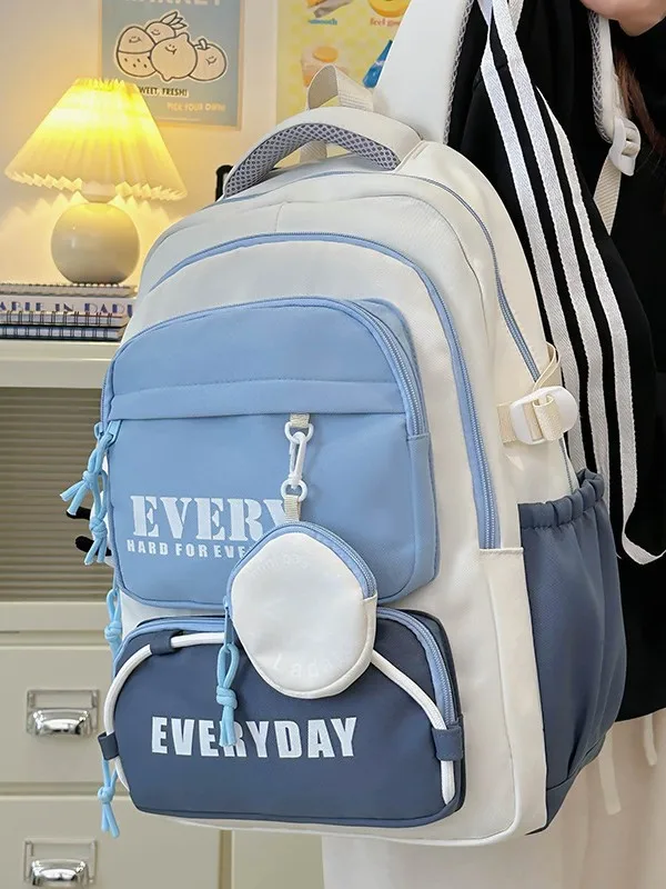 Color Block Spliced Backpack Detachable Small Round Bag Large Capacity Multi Pocket Rucksack For Men And Women Students