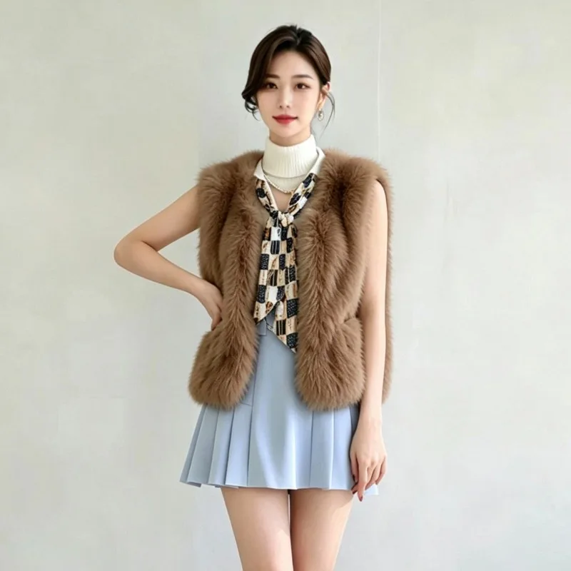 Women's 2026 Autumn Winter New Faux Fox Fur Eco Friendly Furry Vest Loose Slimming Korean Chic Versatile  Winter Coat Women