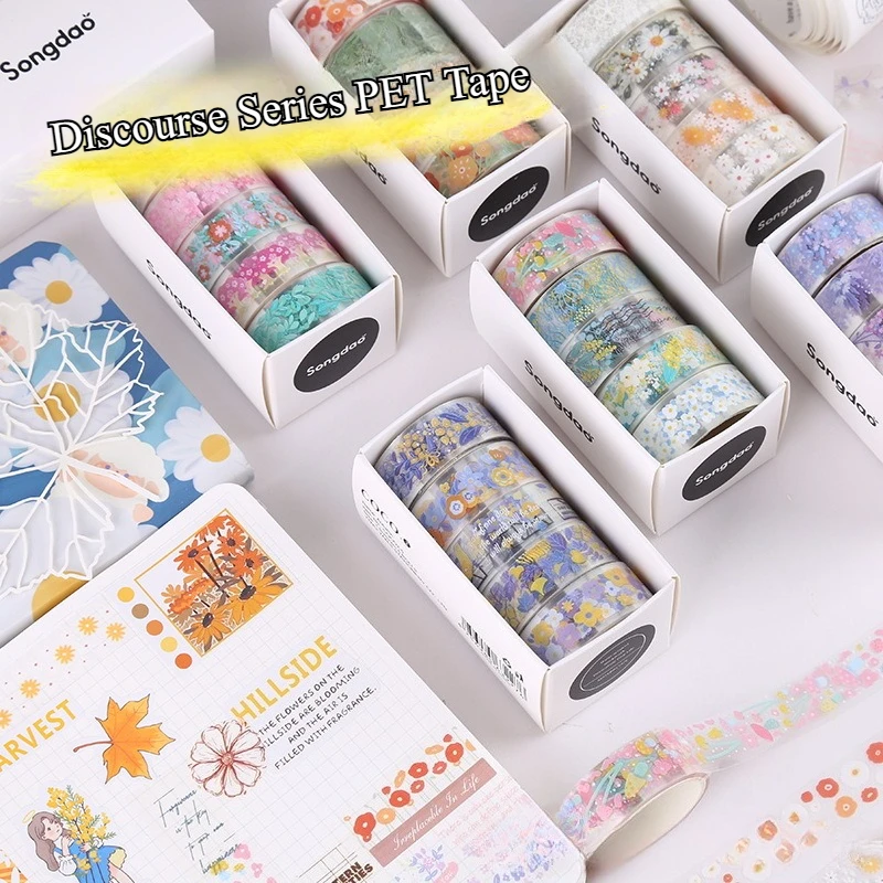 5 ロールかわいい透明ステッカーテープ DIY ギフト装飾材料テープスケッチブックステッカー学用品