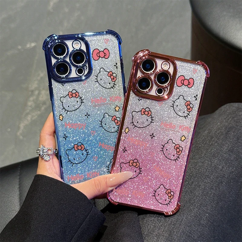 Luxury Bling Gradient Glitter Hello Kitty Plating Phone Case For Samsung Galaxy S25 Ultra S22 Plus S21 S20 FE A32 A16 A05 A05S