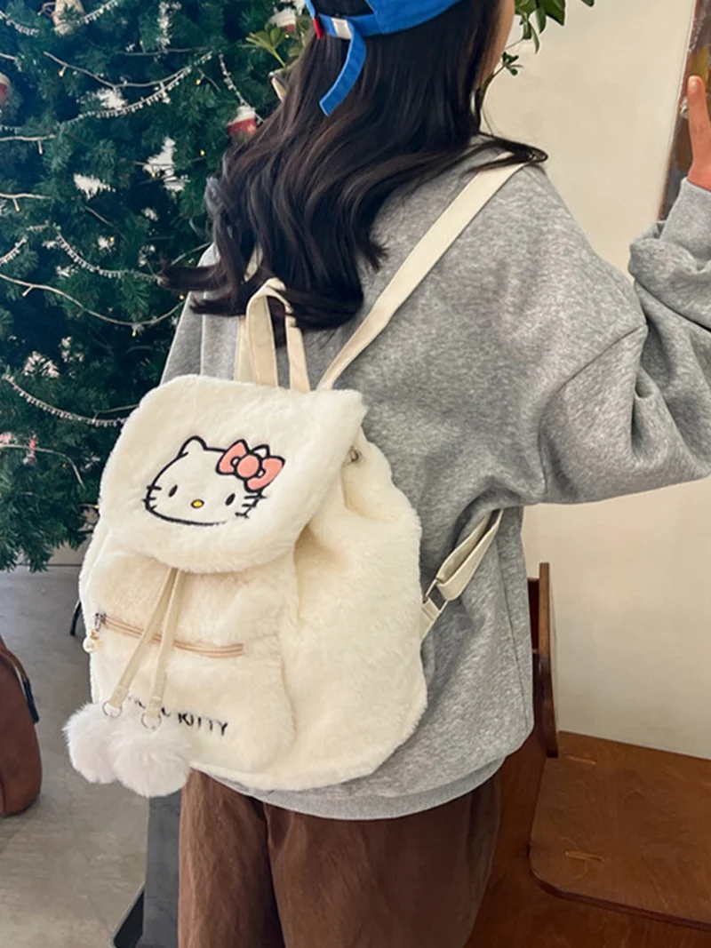 2024 Hello kitty Kuromi Mymelody Plush School Bag Cute Shoulder Bag Simple All-Match Satchel  Women'S Fashion Handbag