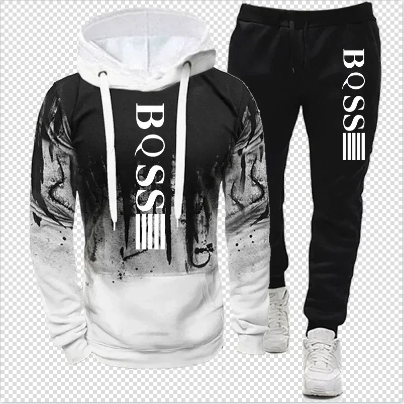 

Spring/Autumn Men's Hooded Set Casual Sweatshirt and Pants Two-Piece Outdoor Sports Set Fashionable Hoodie Two-Piece Set Hoodies