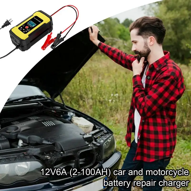 12V Car Battery Trickle Charger 12V6A Smart Car Battery Charging Repair Device 4Ah-100Ah Automotive Battery Repair Supplies For