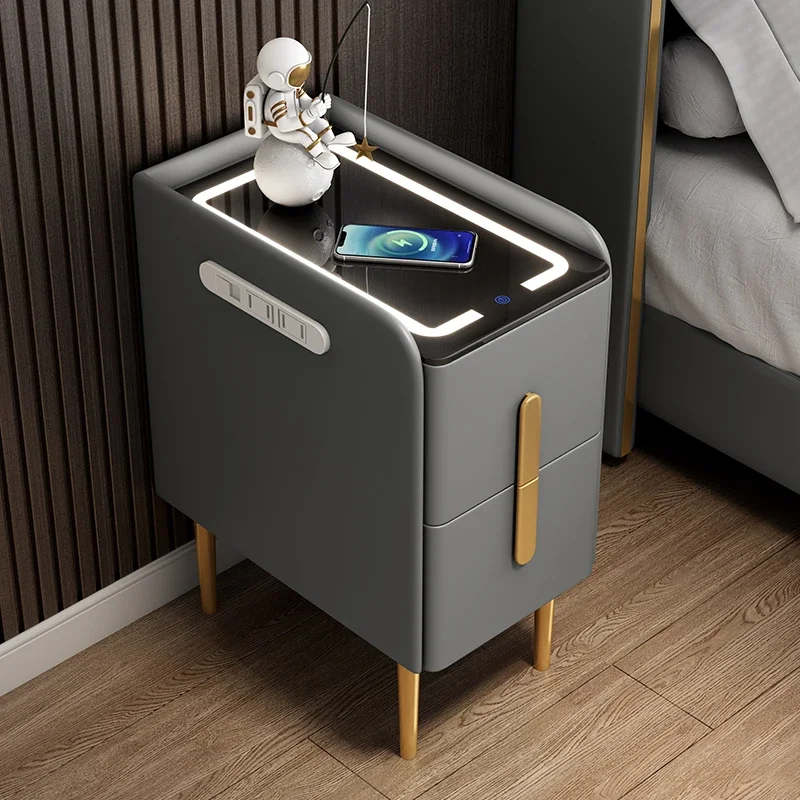 Narrow Smart Nightst with Wireless Charging Modern Small Bedside Table for Living Room or Balcony Ideal for Hotel Use