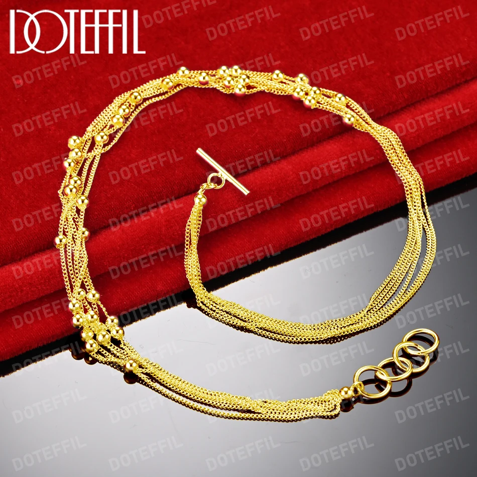 

DOTEFFIL 18K Gold Small Smooth Bead Ball Grapes Necklace 18 Inches Chain Woman Man Wedding Engagement Fashion Jewelry