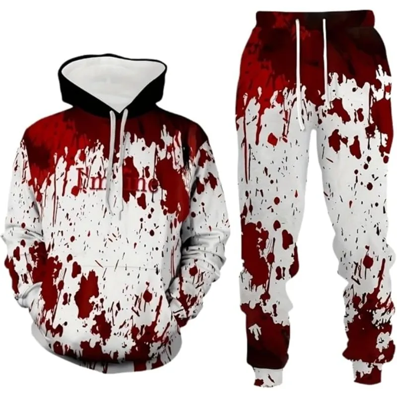 Men's Sportswear Set, Hoodie with Fleece, Halloween Avatar Pattern, 2 Pieces of Sportswear, Hoodie and Pants