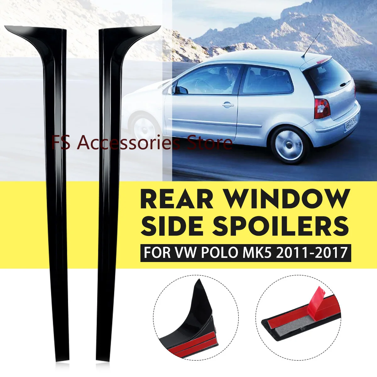 Glänzend Schwarz Auto Vertikale Heckscheibe Seitenspoiler Sper Canard Canards Splitter Für VW Polo MK5 2011-2017 Nachrüstung